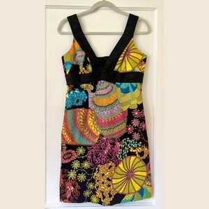 Trina Turk Electric Reef Vibrant Pink Turquoise Psychedelic Sheath Dress, Size 6